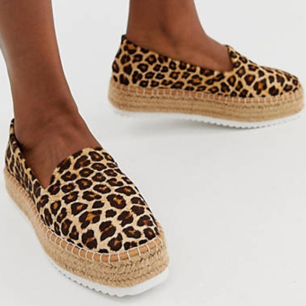 ASOS Jenna leather leopard flatform espadrilles - BRAND NEW
